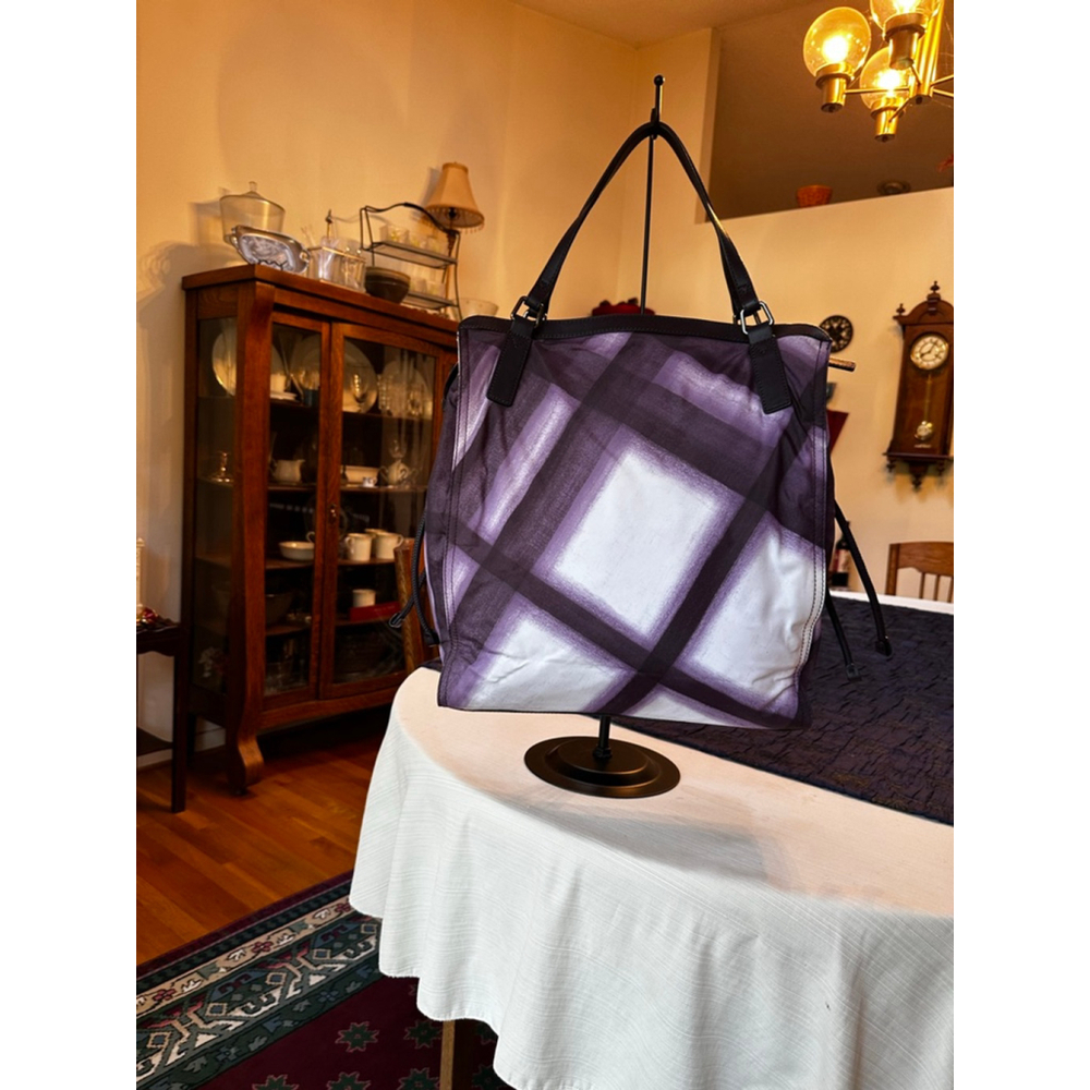 Burberry Purple/White Nylon & Leather Large Tote Bag - Picture 3 of 13